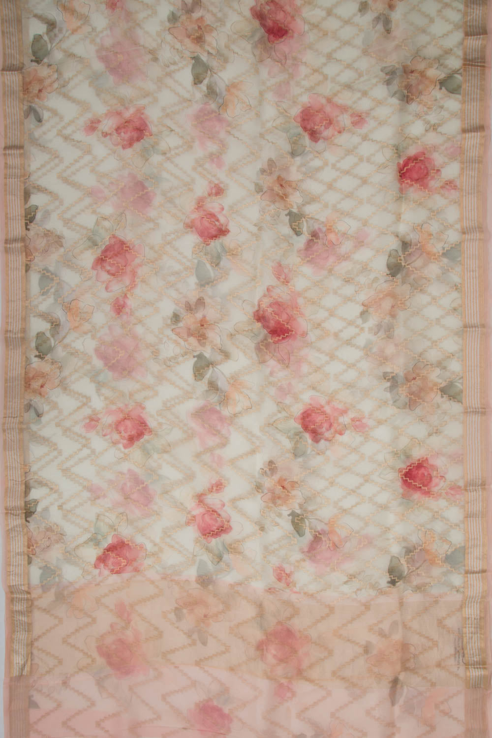 Organza Zig-Zag Lines Off-White Saree