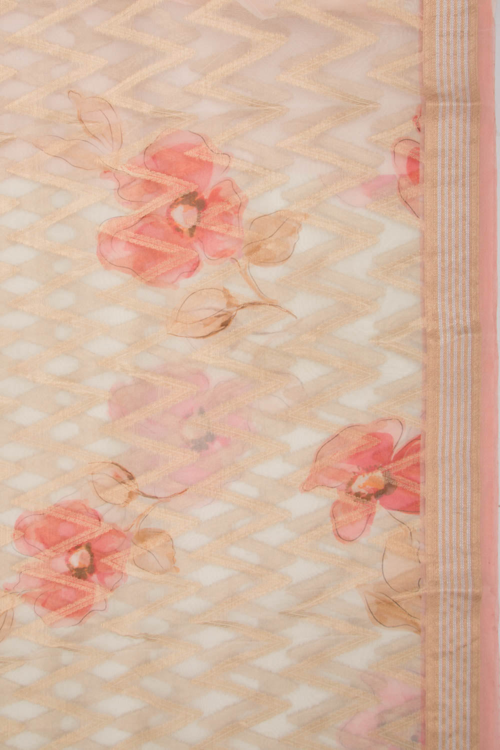 Organza Zig-Zag Lines Off-White Saree