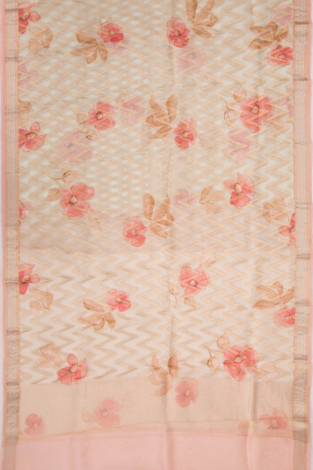 Organza Zig-Zag Lines Off-White Saree