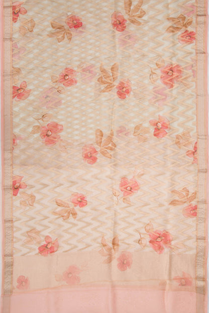 Organza Zig-Zag Lines Off-White Saree
