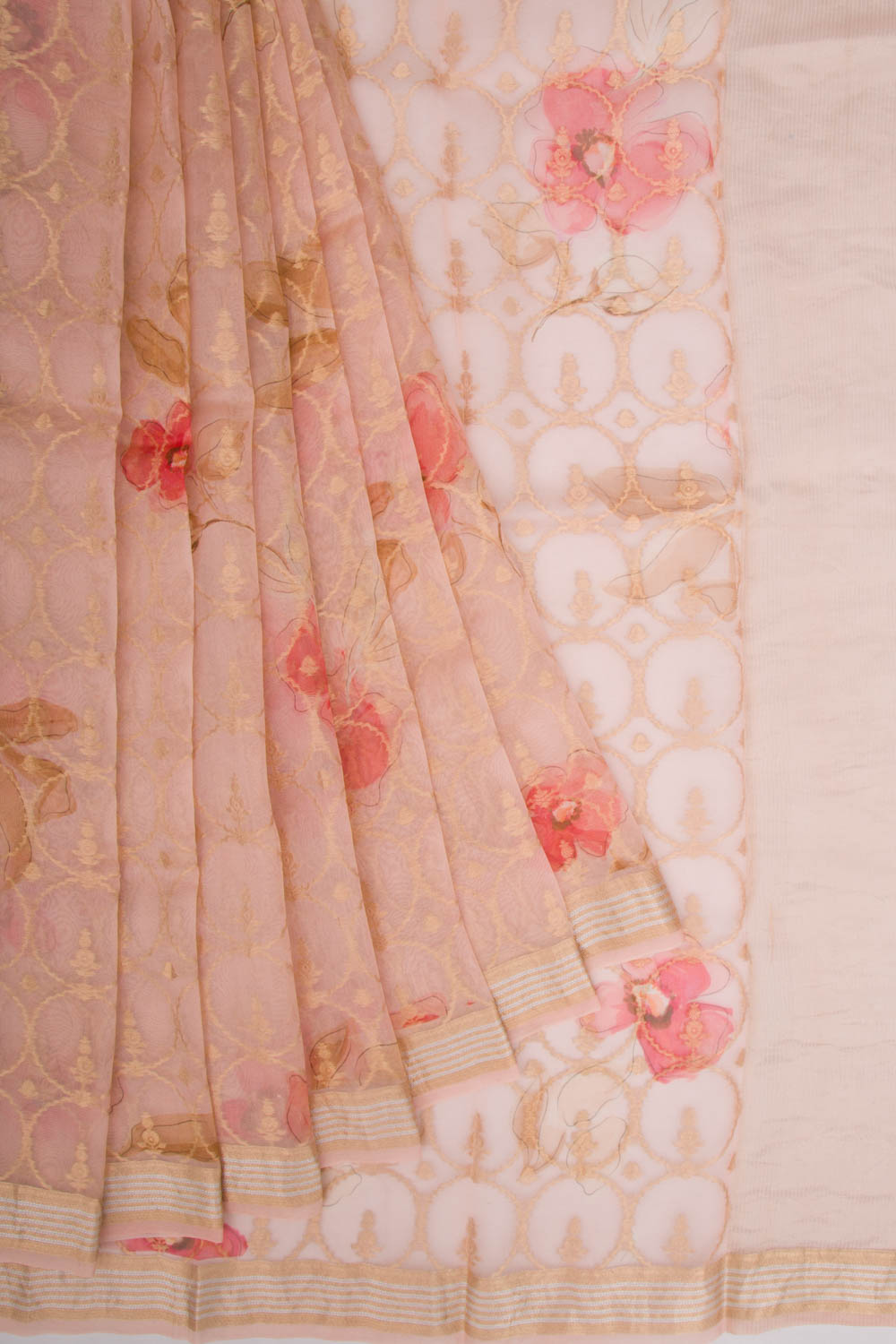 Organza Brocade Pastel Orange Saree