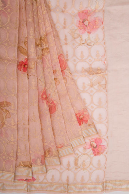 Organza Brocade Pastel Orange Saree