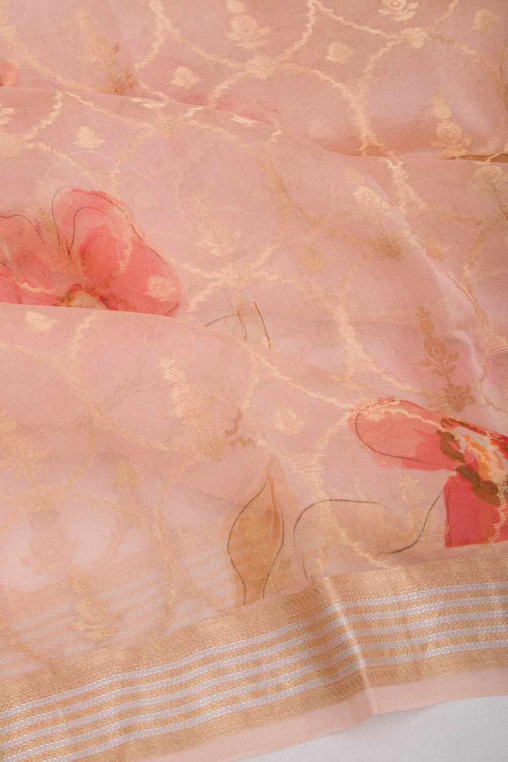 Organza Brocade Pastel Orange Saree