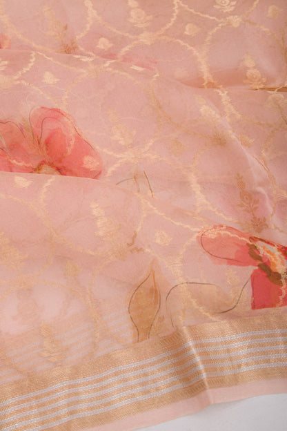 Organza Brocade Pastel Orange Saree