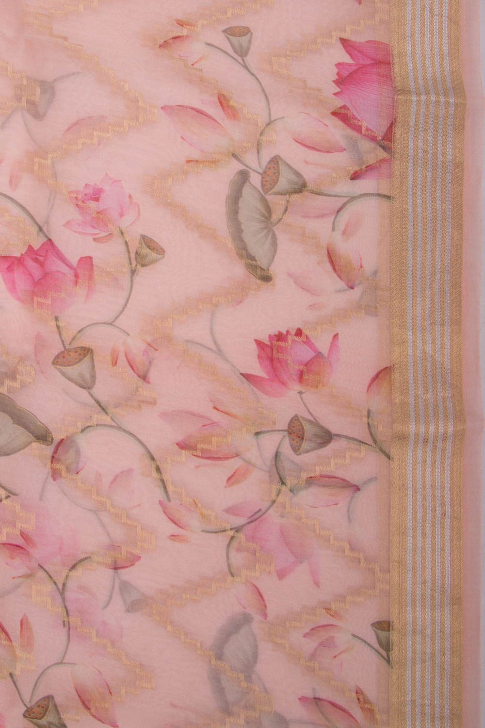 Organza Zig-Zag Lines Pink Saree