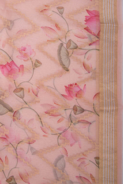 Organza Zig-Zag Lines Pink Saree