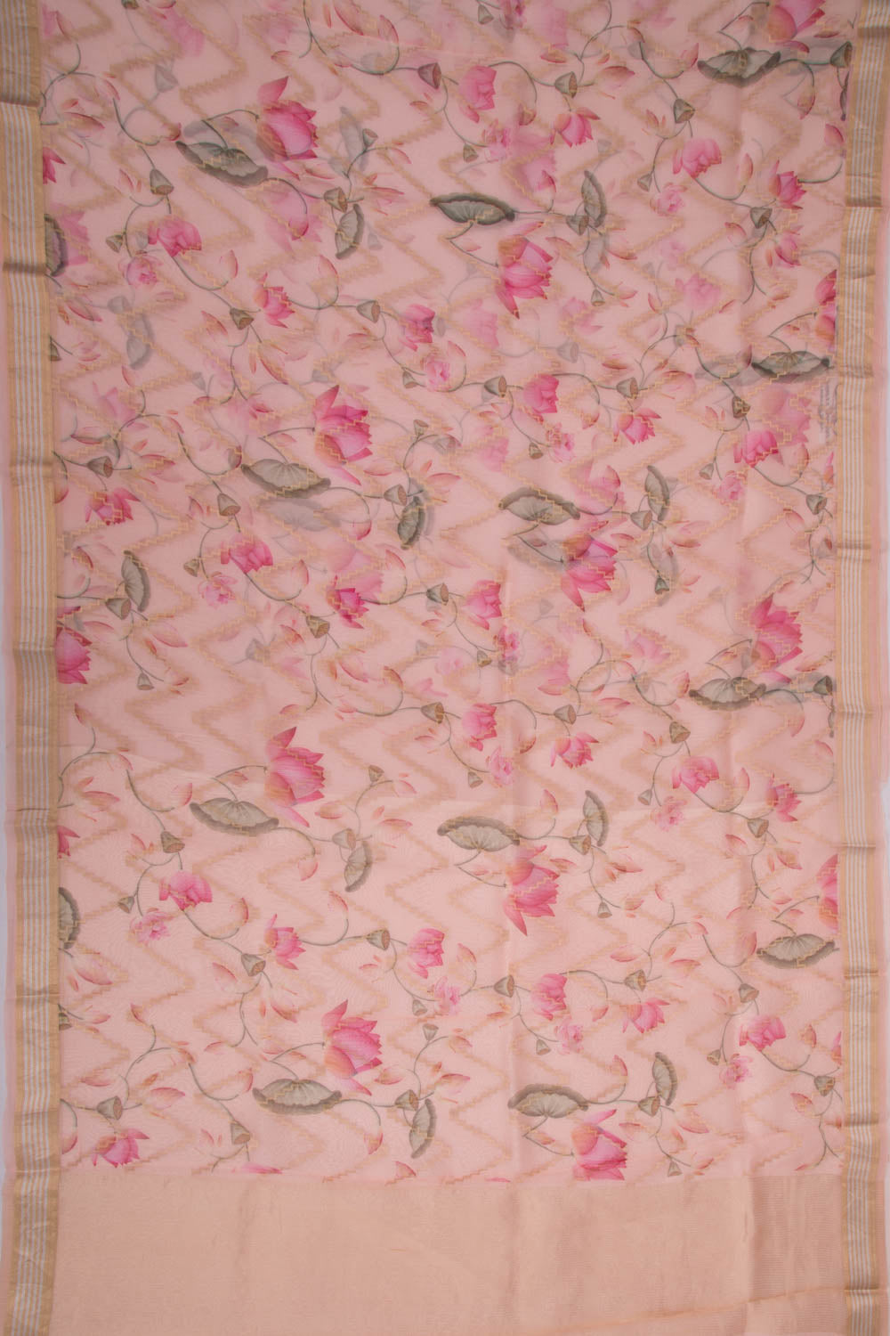 Organza Zig-Zag Lines Pink Saree