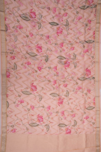Organza Zig-Zag Lines Pink Saree