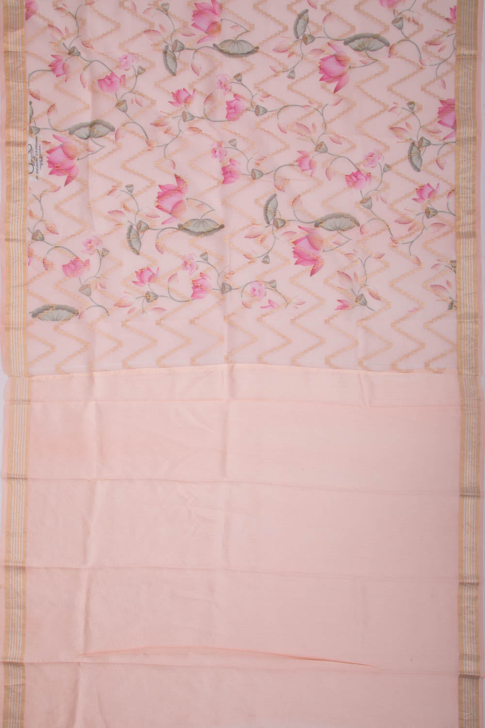 Organza Zig-Zag Lines Pink Saree