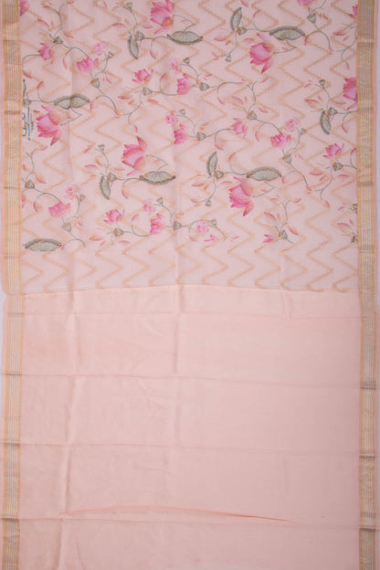 Organza Zig-Zag Lines Pink Saree