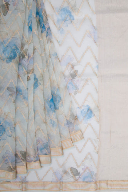 Organza Zig-Zag Lines Pastel Blue Saree
