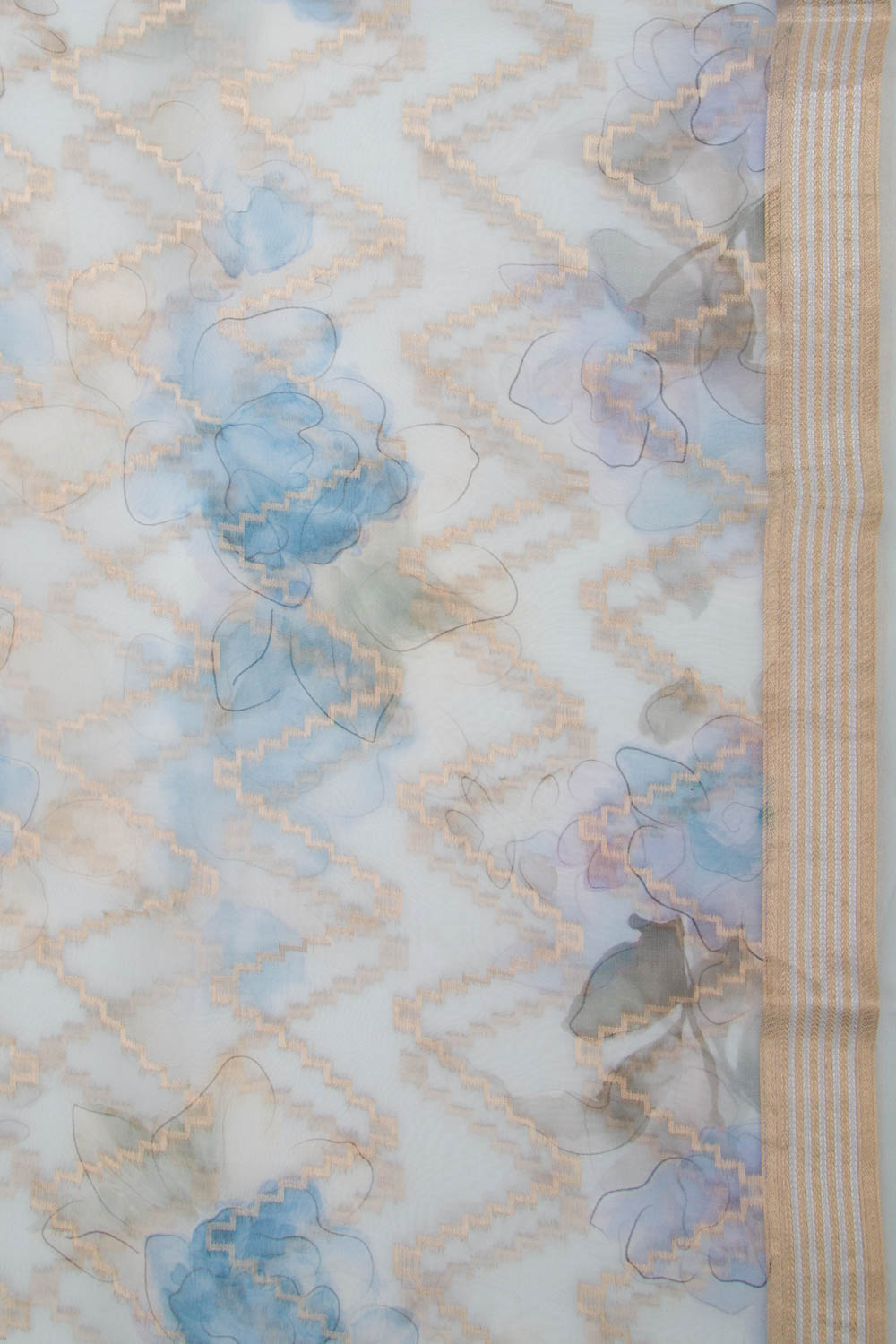 Organza Zig-Zag Lines Pastel Blue Saree