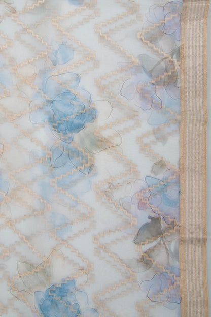 Organza Zig-Zag Lines Pastel Blue Saree
