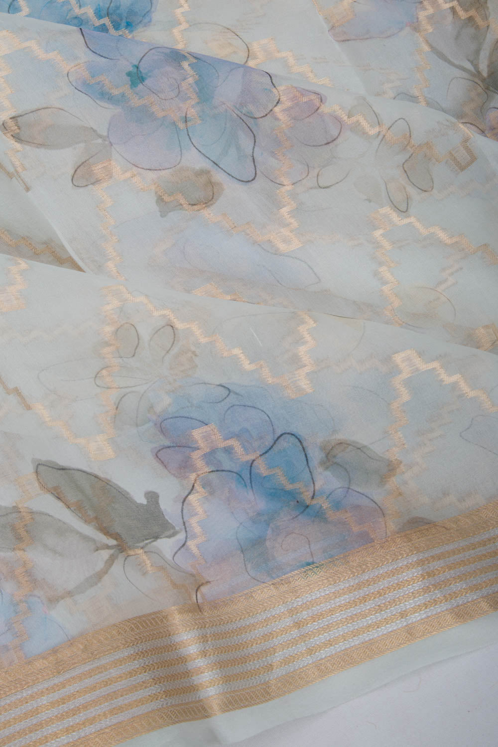 Organza Zig-Zag Lines Pastel Blue Saree