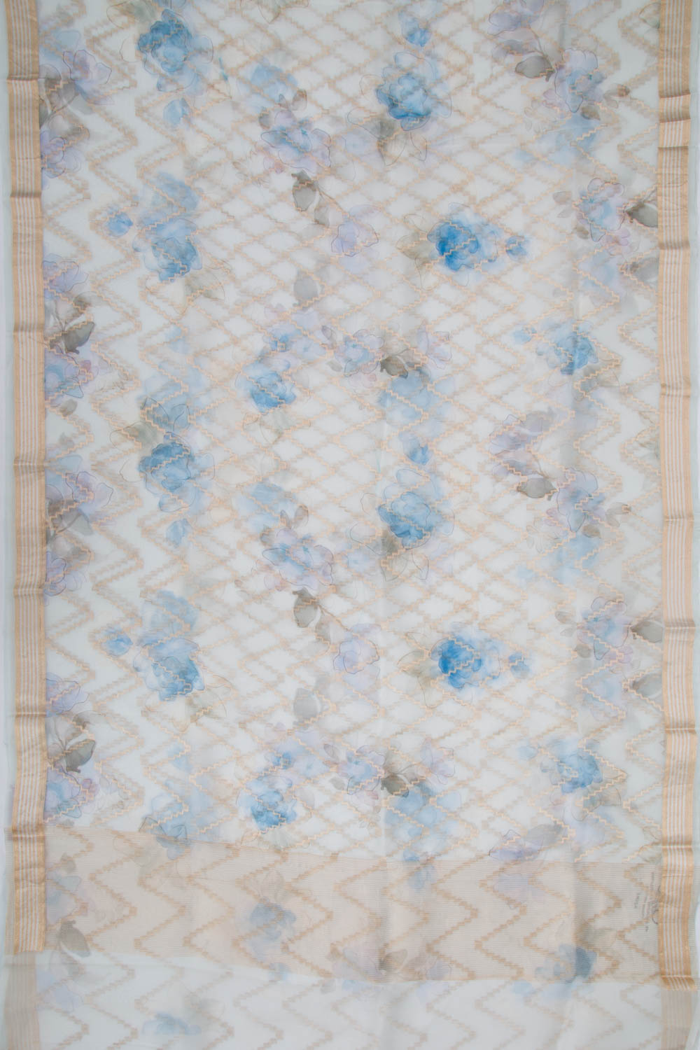 Organza Zig-Zag Lines Pastel Blue Saree