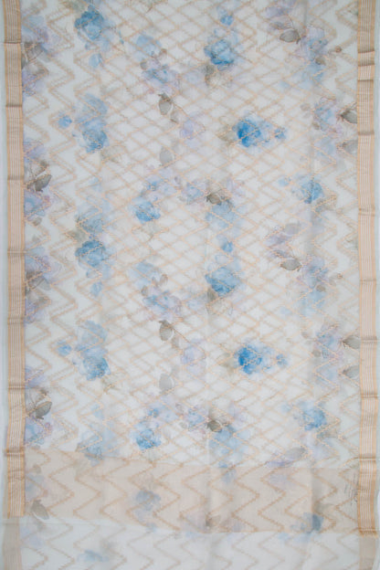 Organza Zig-Zag Lines Pastel Blue Saree
