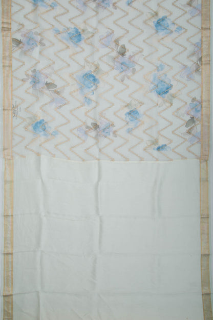 Organza Zig-Zag Lines Pastel Blue Saree