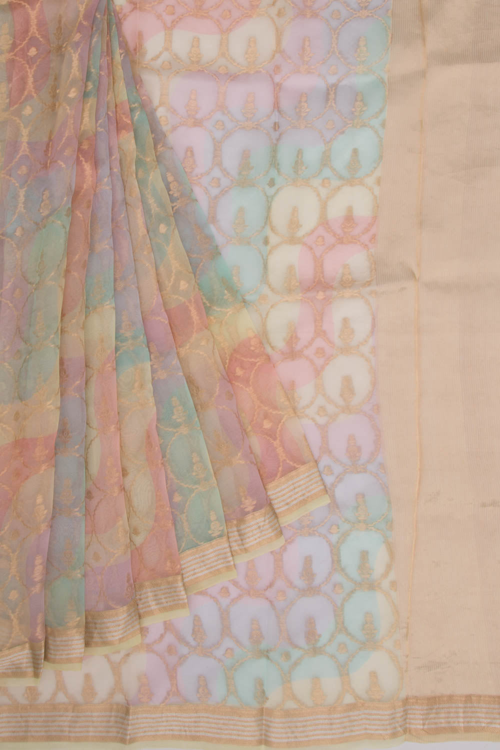 Organza Brocade And Printed Multicolor Saree