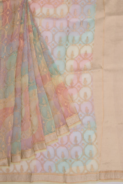Organza Brocade And Printed Multicolor Saree