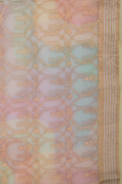 Organza Brocade And Printed Multicolor Saree