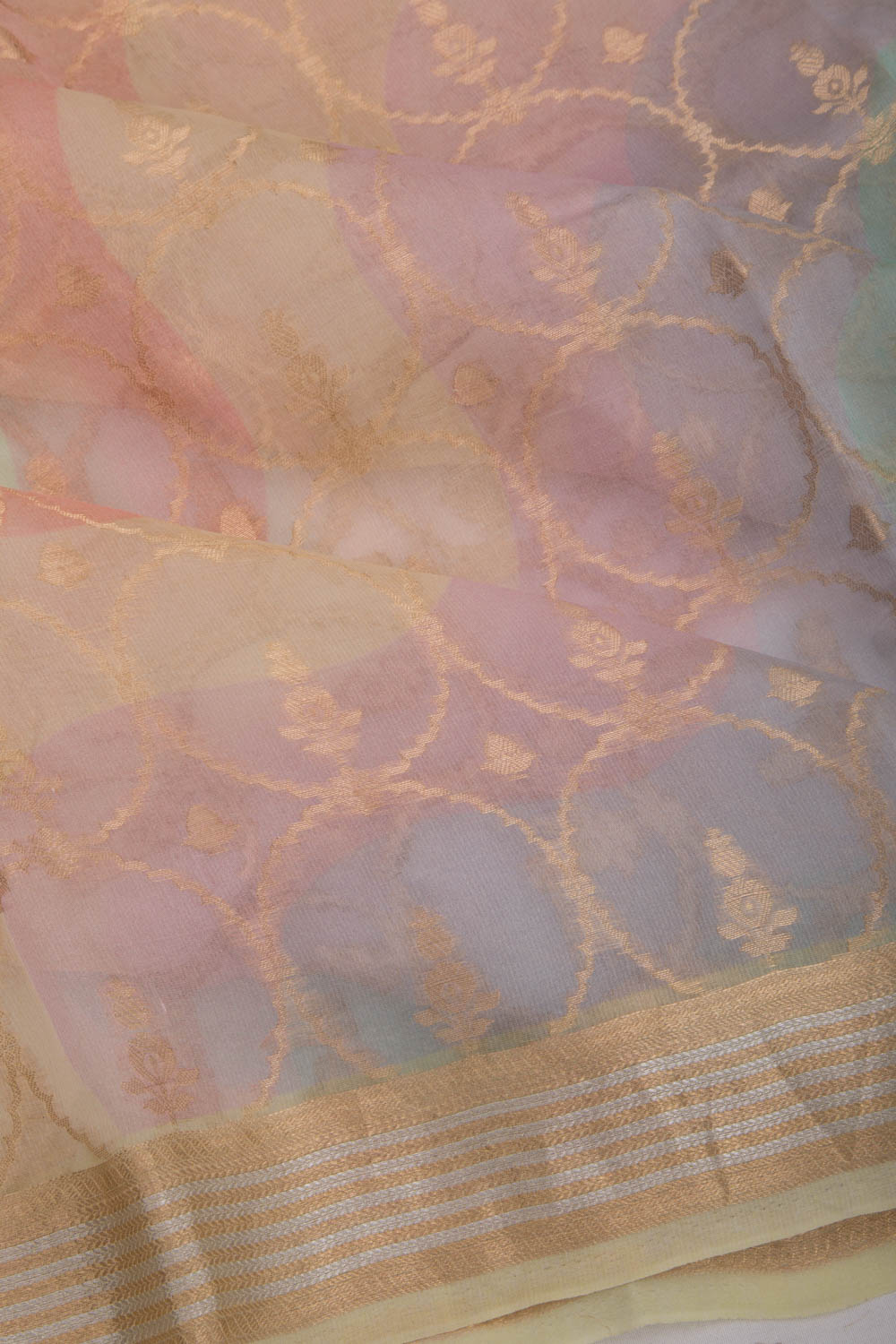 Organza Brocade And Printed Multicolor Saree