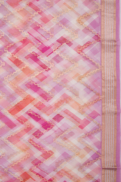 Organza Zig-Zag Lines Multicolor Saree