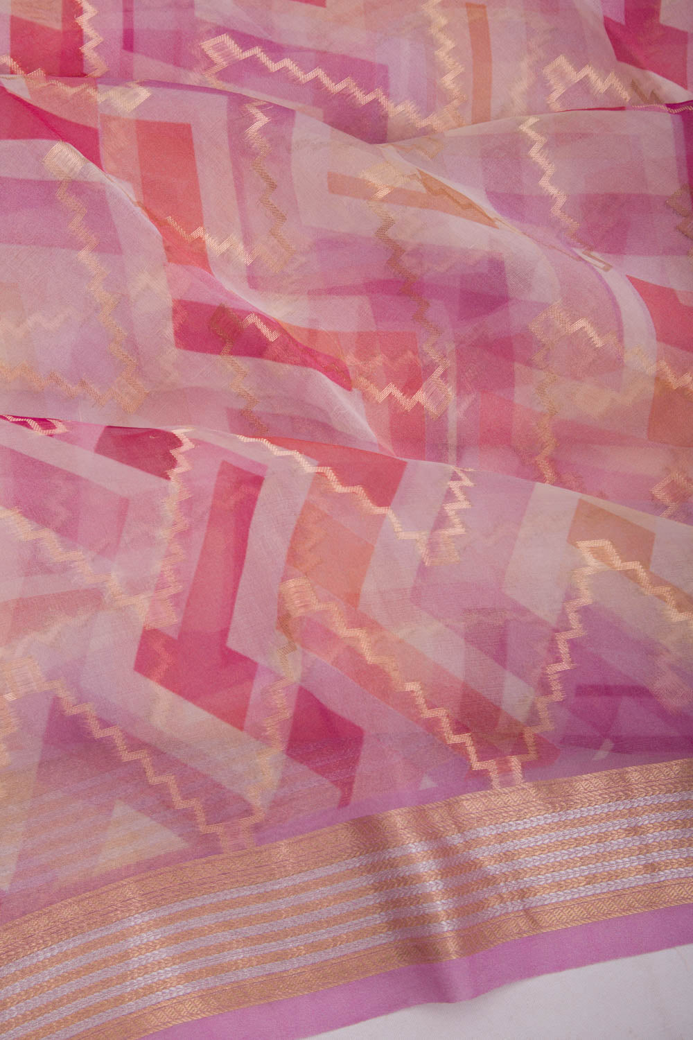Organza Zig-Zag Lines Multicolor Saree