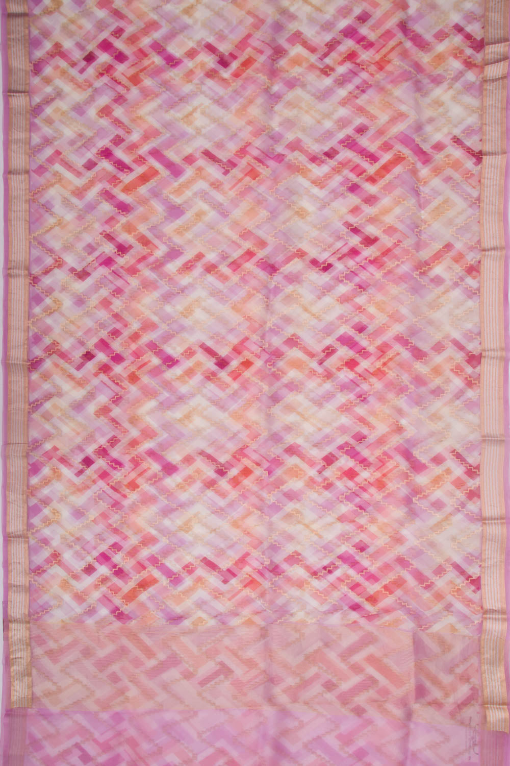Organza Zig-Zag Lines Multicolor Saree