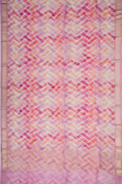 Organza Zig-Zag Lines Multicolor Saree