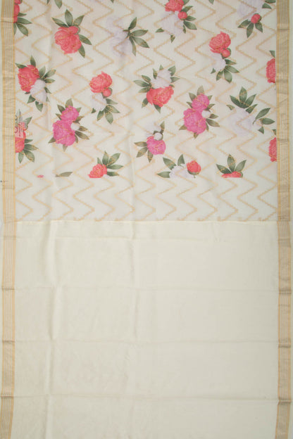 Organza Zig-Zag Lines Off-White Saree