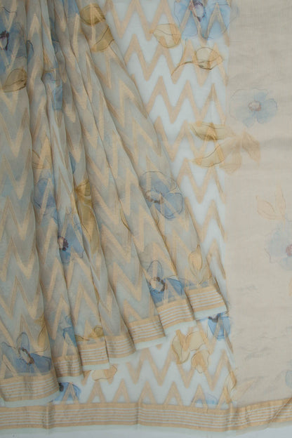 Organza Zig-Zag Lines Blue Saree