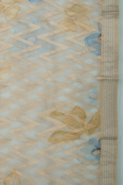 Organza Zig-Zag Lines Blue Saree