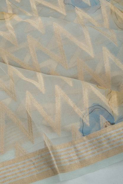 Organza Zig-Zag Lines Blue Saree
