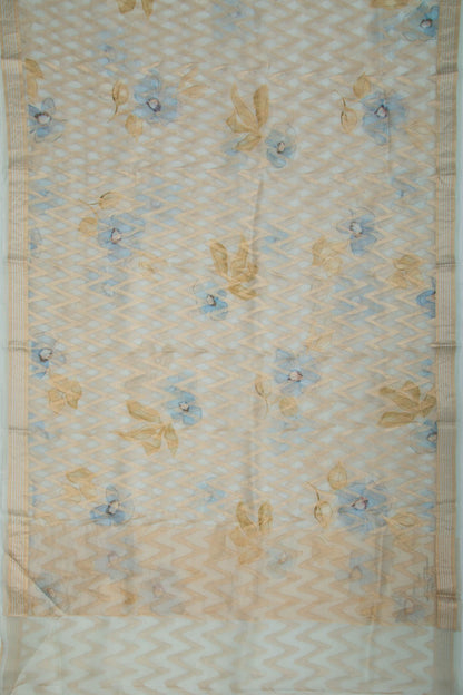 Organza Zig-Zag Lines Blue Saree