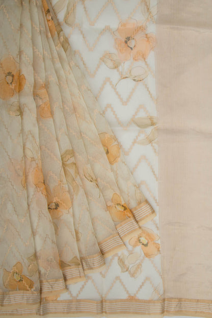 Organza Zig-Zag Lines Off-White Saree