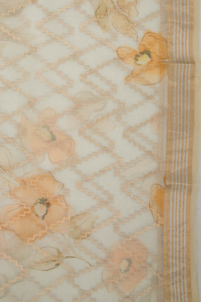 Organza Zig-Zag Lines Off-White Saree