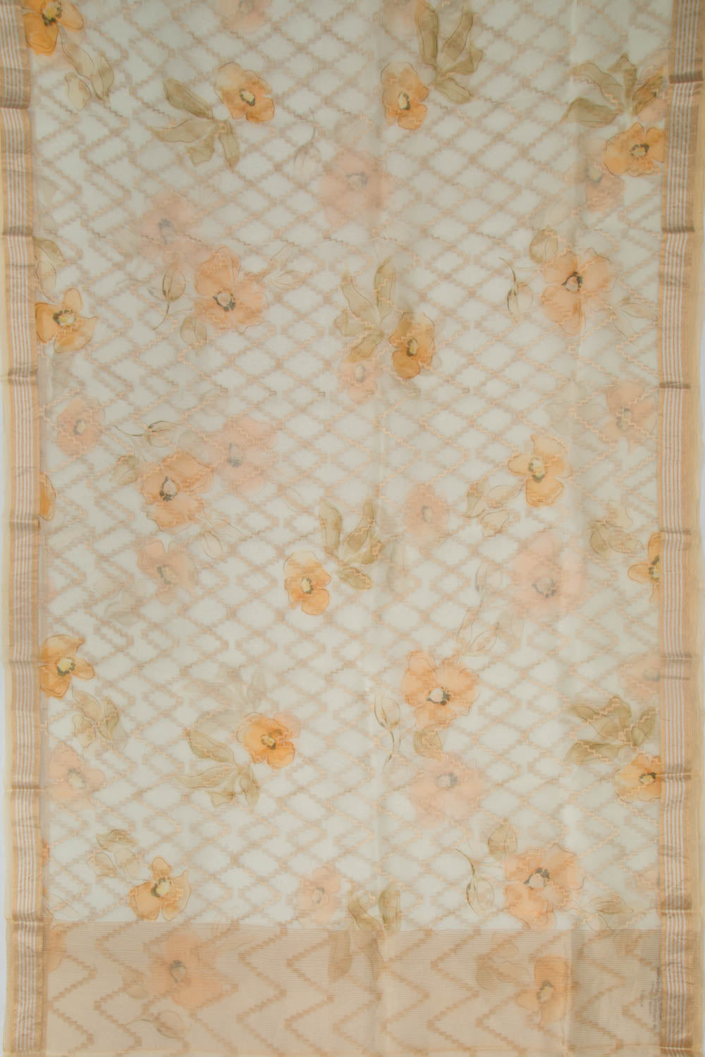 Organza Zig-Zag Lines Off-White Saree