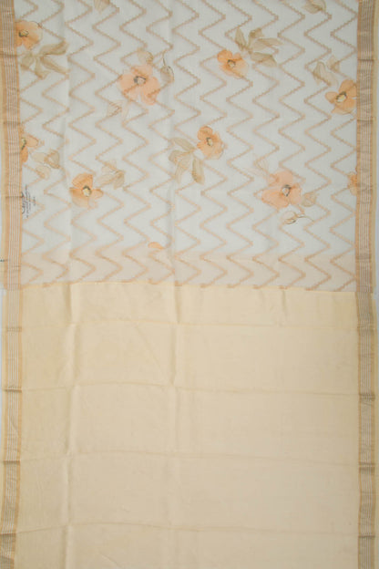 Organza Zig-Zag Lines Off-White Saree