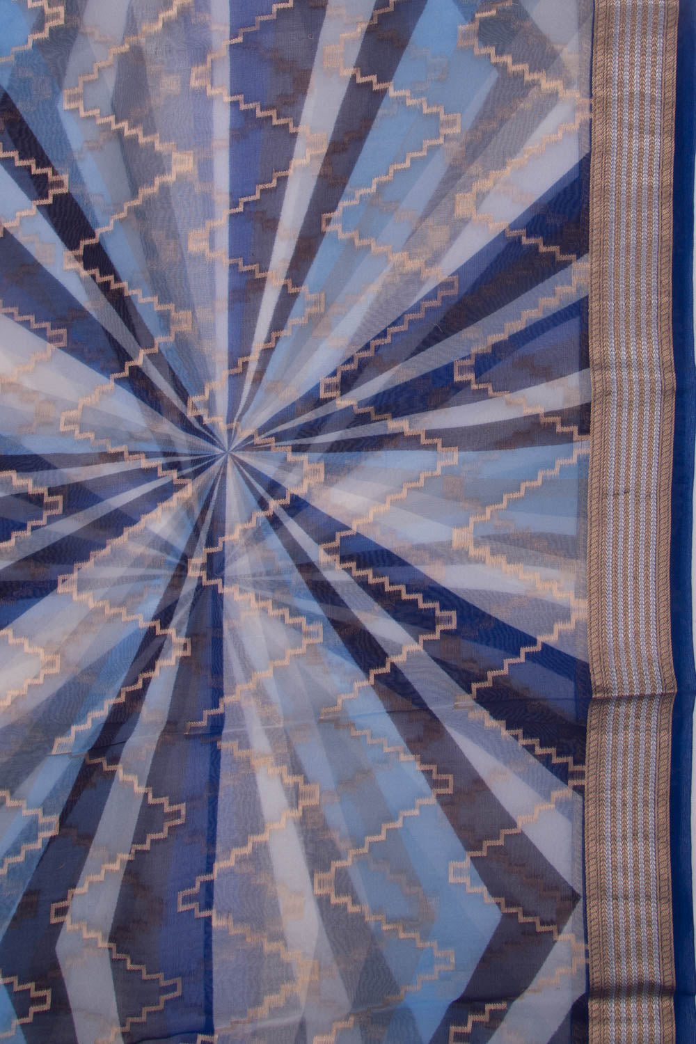 Organza Zig-Zag Lines Blue Saree