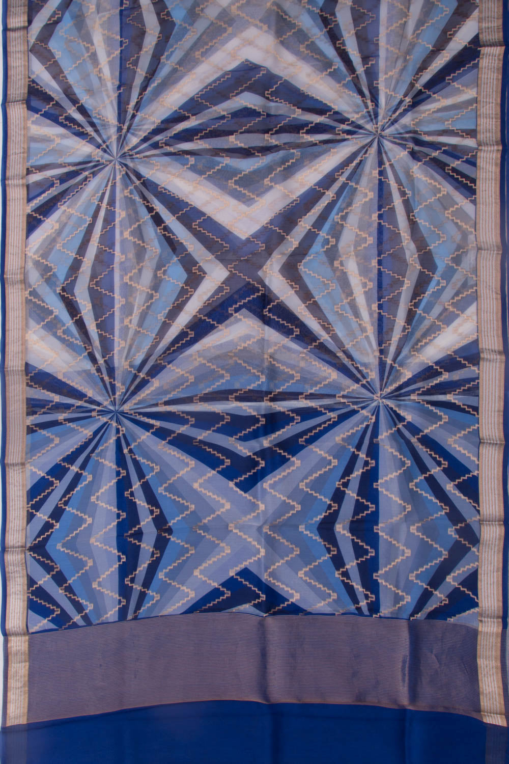 Organza Zig-Zag Lines Blue Saree