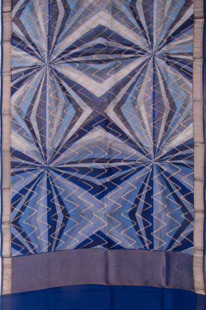 Organza Zig-Zag Lines Blue Saree