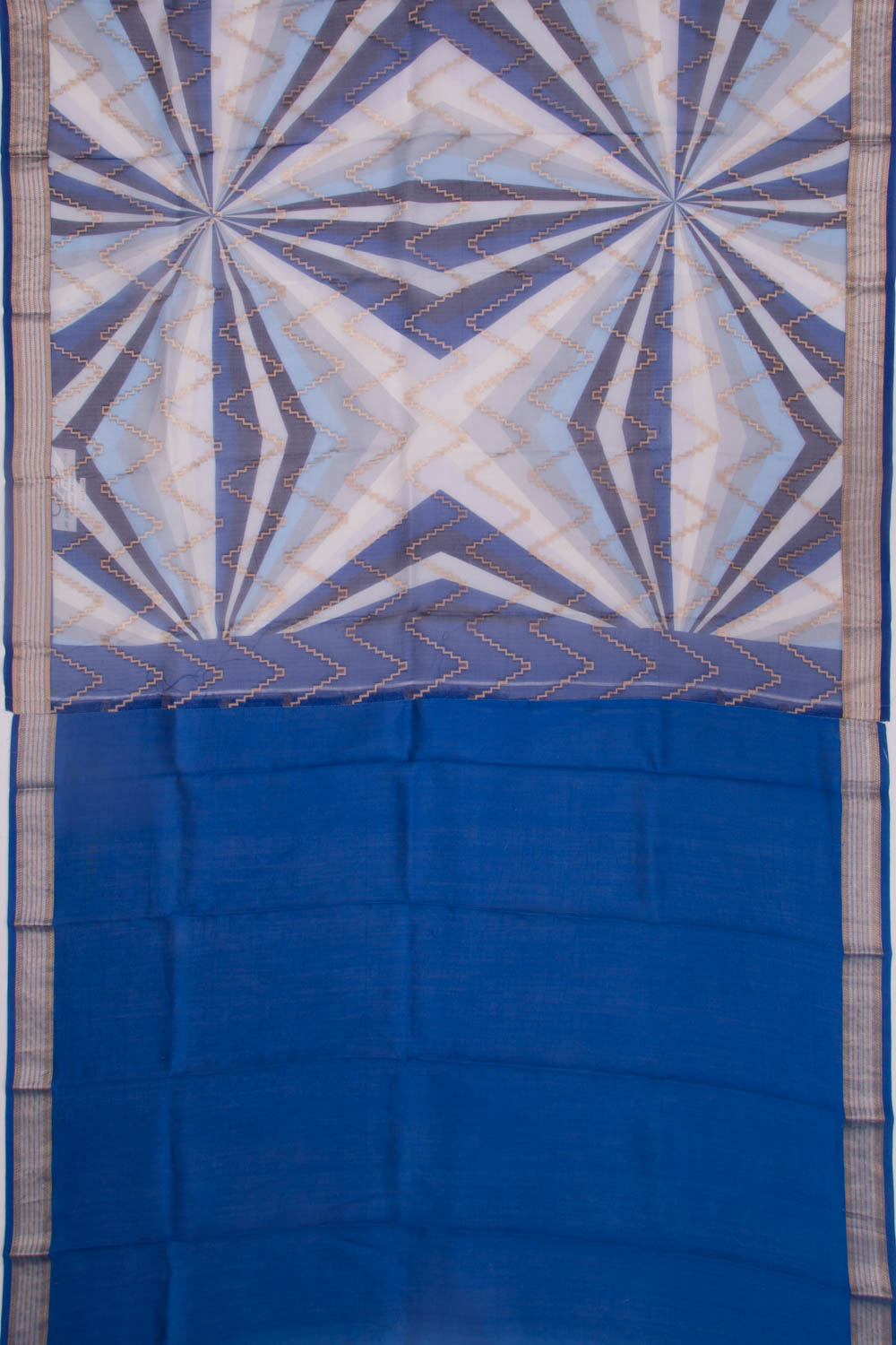Organza Zig-Zag Lines Blue Saree