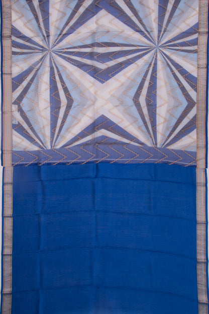 Organza Zig-Zag Lines Blue Saree