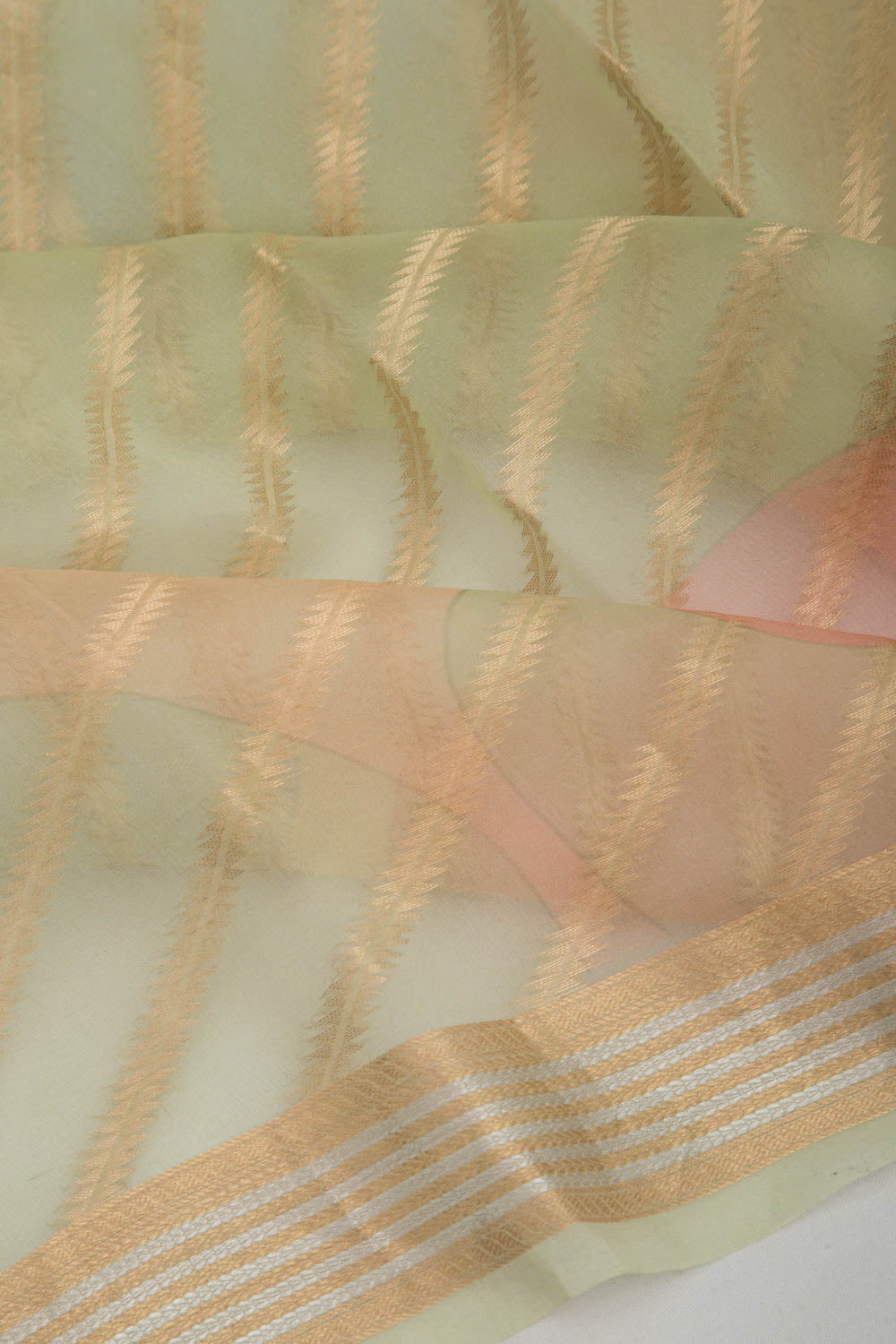 Organza Diagonal Lines Multicolor Saree