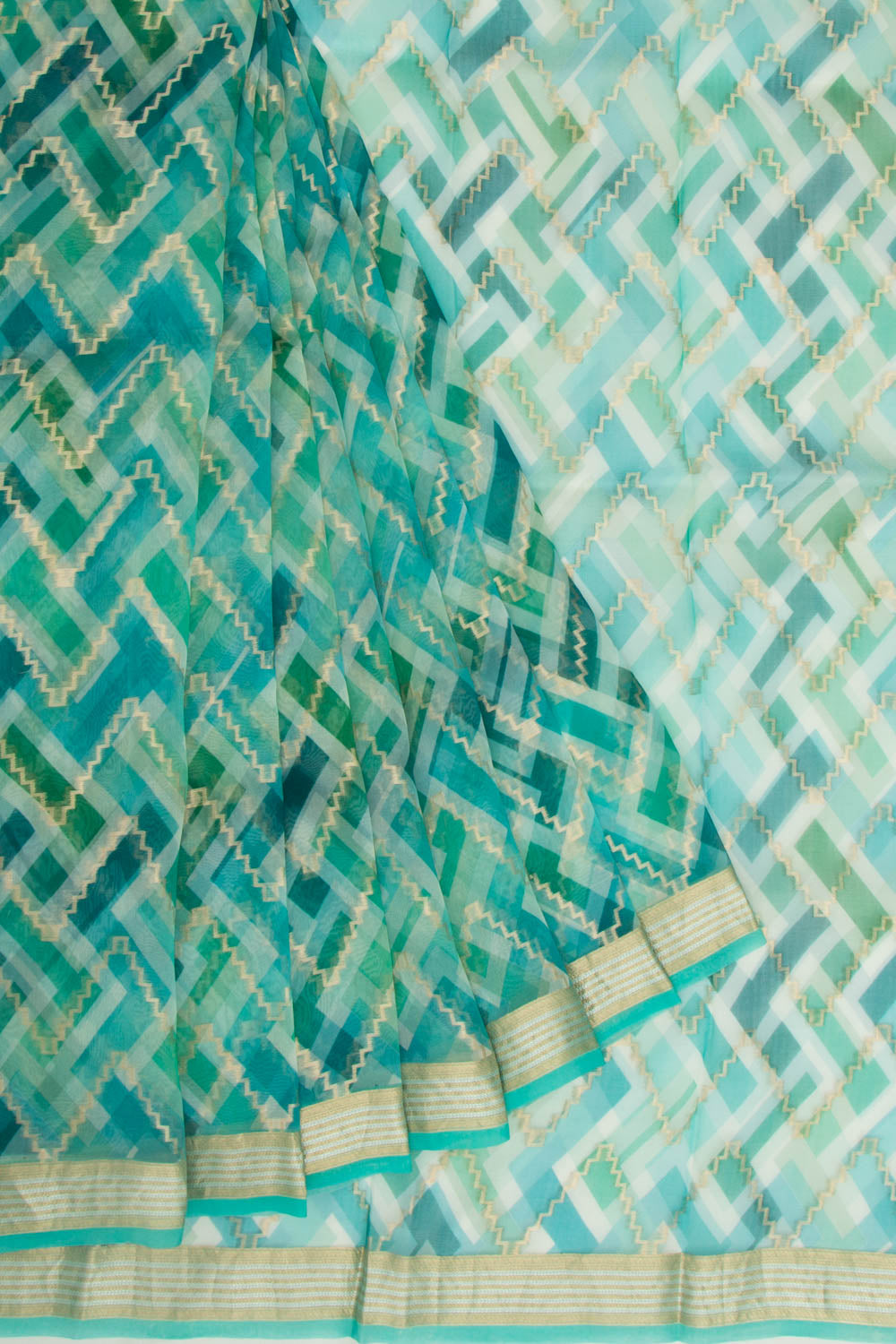 Organza Zig-Zag Lines Blue Saree