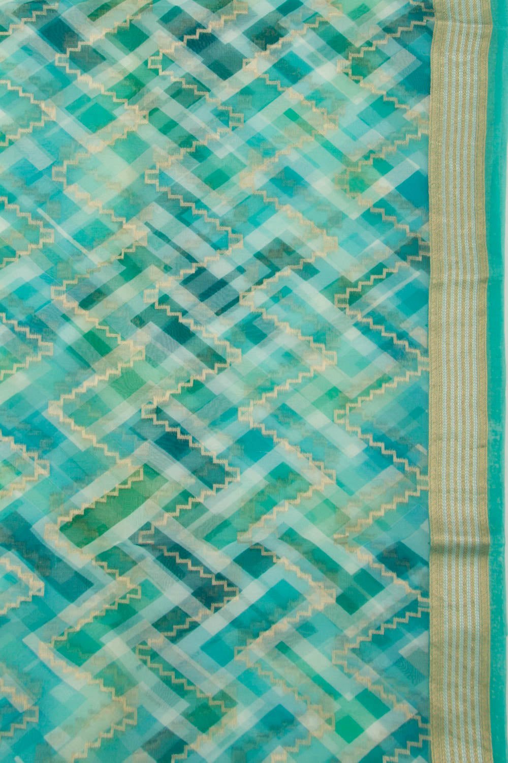 Organza Zig-Zag Lines Blue Saree