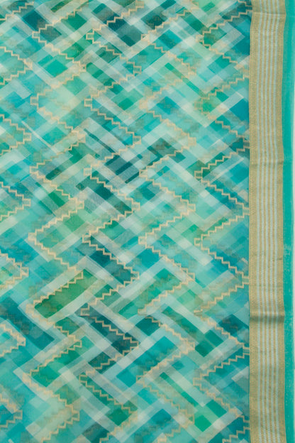 Organza Zig-Zag Lines Blue Saree