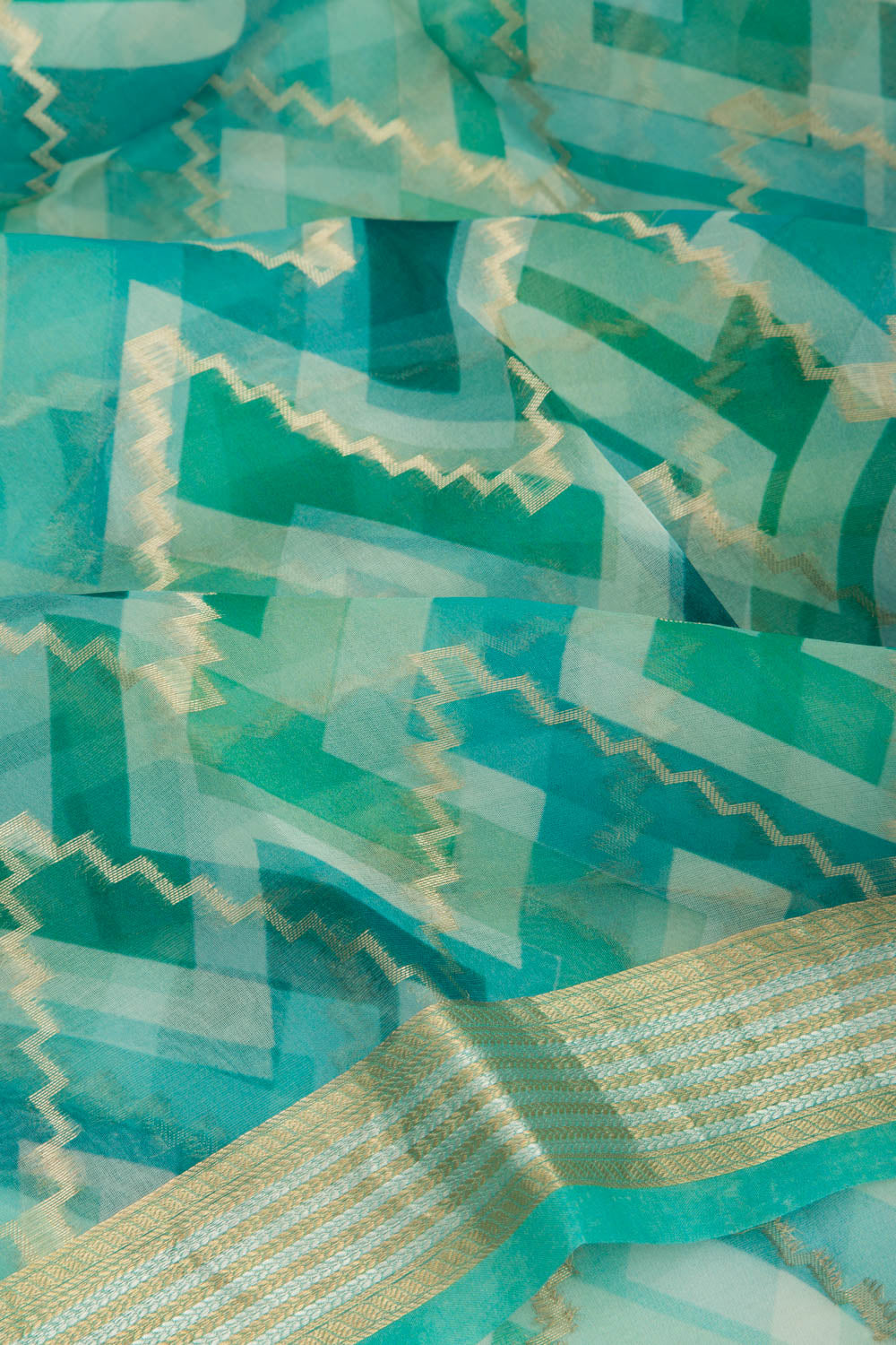 Organza Zig-Zag Lines Blue Saree