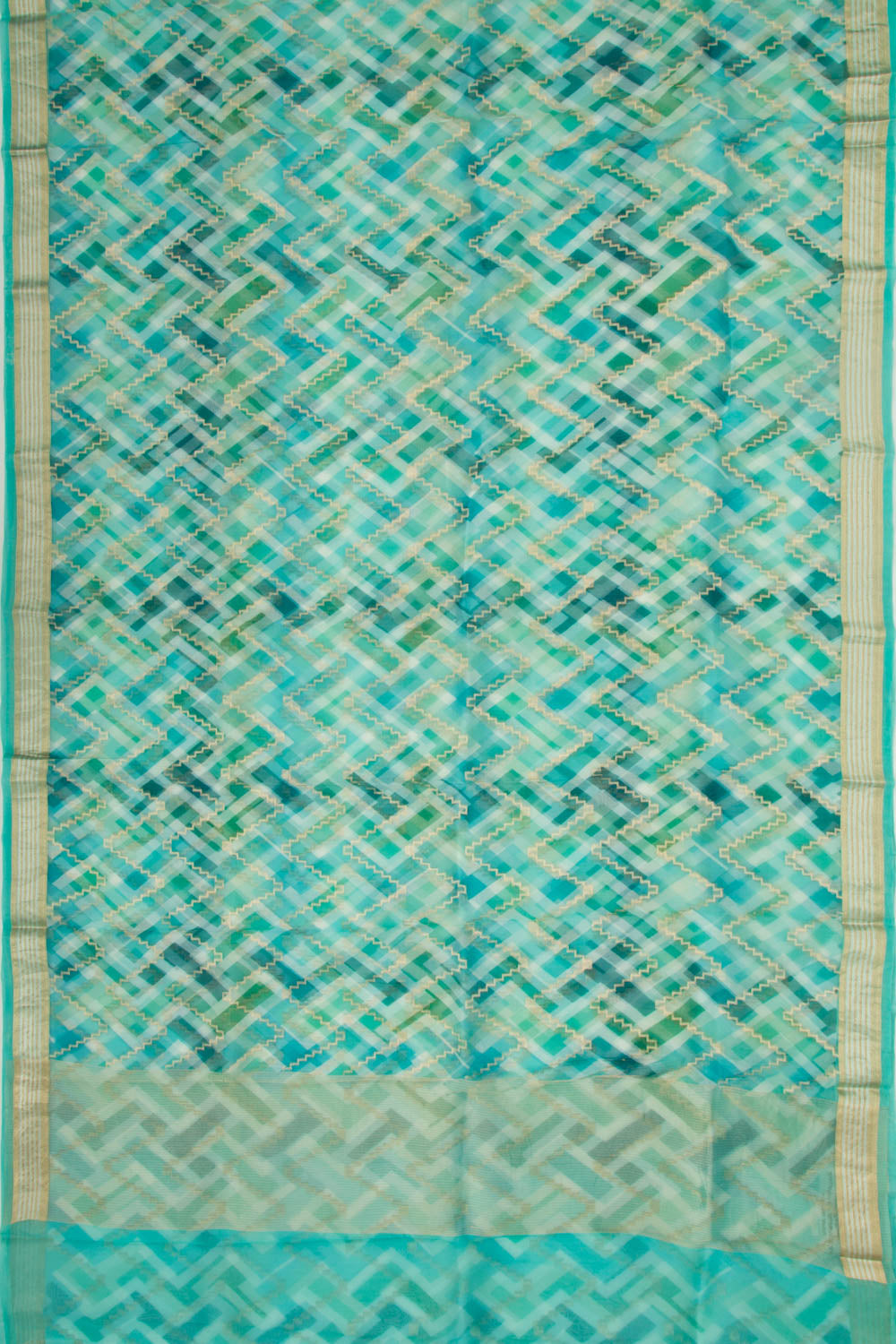 Organza Zig-Zag Lines Blue Saree
