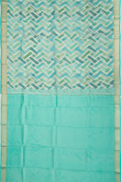 Organza Zig-Zag Lines Blue Saree